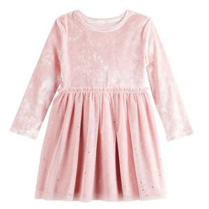 Jumping Beans | Light Pink Velvet Top Glitter Tutu Tulle Skirt Long Sleeve Dress